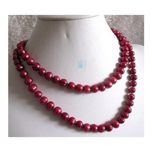 32" 7-9mm Dark Red Freshwater Pearl Necklace Strands Jewelry