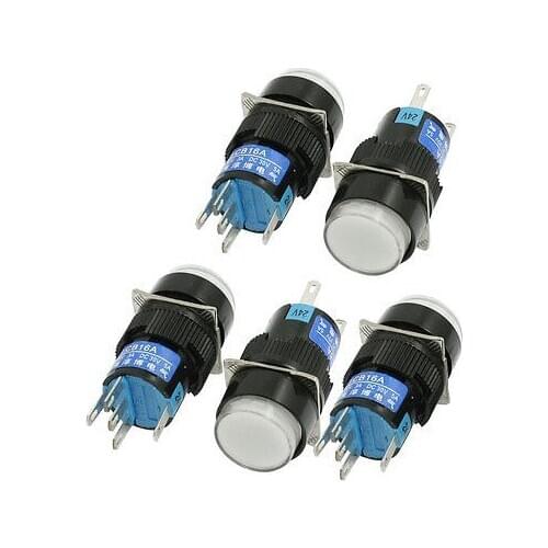 5-Terminal SPDT Self Locking NO NC Round Push Button Switch 24V