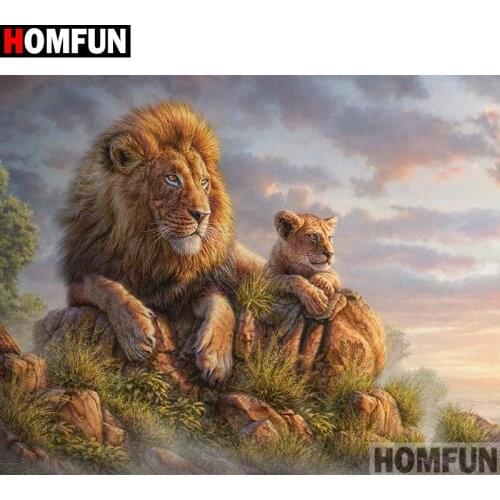 HOMFUN Full Square/Round Drill 5D DIY Diamond Painting "Animal lion" Embroidery Cross Stitch 3D Home Decor Gift A17702