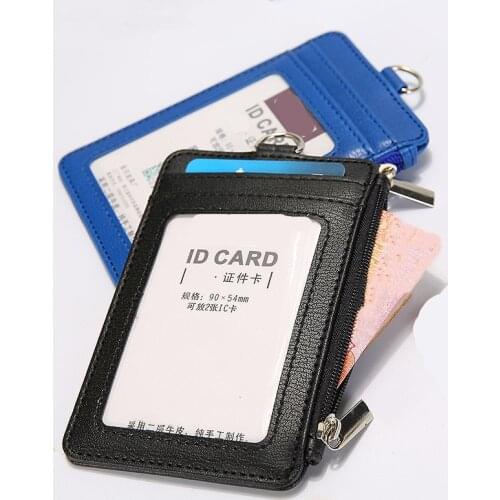 1pc Leather ID Badge Card Holder Lanyard Zipper Card Case Business Card Holder Organizer Portable Wallet
