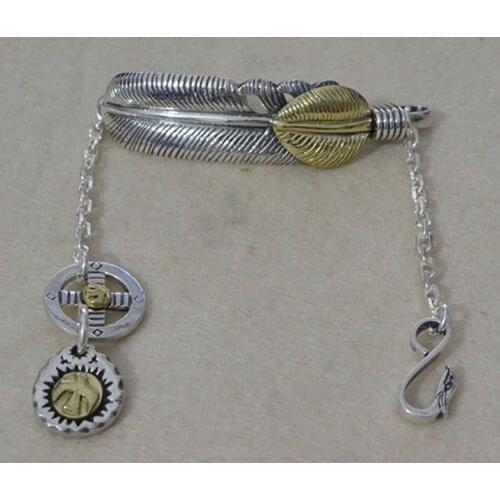 Retro Thai Silver Bracelet S925 Sterling Silver Feather Bracelet Female And Male Japan And South Korea Goro Takahashi Jewelry