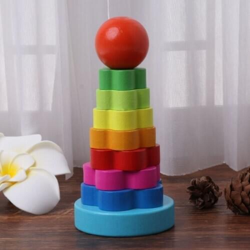 Baby Kid Educational Wooden Toy Stacking Nest Learning Stack Up Rainbow Tower Puzzles Girl Boy Birthday Gift