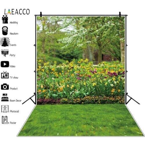 Laeacco Spring Flower Garden Park Grassland Green Scene Custom Photographic Background For Photography Backdrop For Photo Studio