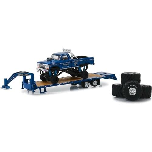 GREENLIGHT cars BIGFOOT #1 the original Monster Truck 1974 ford f-250 with gooseneck trailer and tries Limited vehicle model