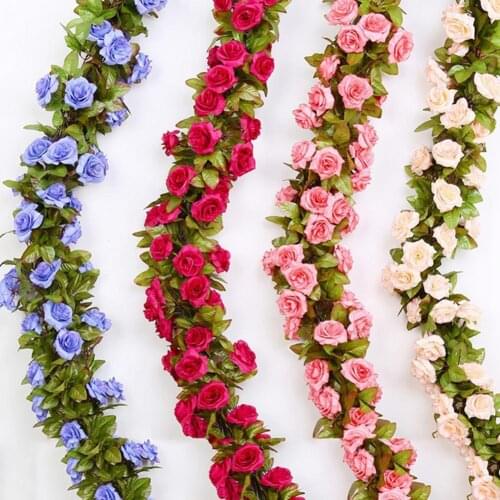 Artificial Rose Flower Vine Hanging Wall Art Decor Plastic Wedding Party Flower Ivy Vine Home Decoration