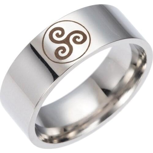 New Trendy Stainles Steel Round Viking Rune Pattern Ring Mens Ring White Shiny Amulet Ring Jewelry Accessories Party Gift