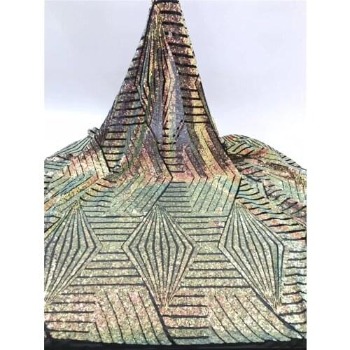 Beautiful gold sequin embroidery stretch mesh fabric African lace fabric fashion Nigerian style lace skirt design fabric 5 yards