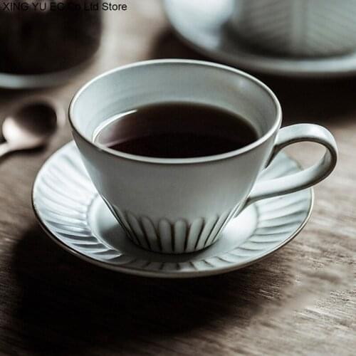 Creative 350ml Ceramic Cup Home Coffee Cup and Saucer Set Craft Carving Mug with Tray Living Room Decoration European Retro