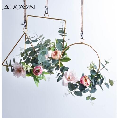 JAROWN Nordic Style Creative Wall Hangings Ins Wrought Iron Garland Hemp Rope Hanging Artificial Flower Wedding Decoration Home