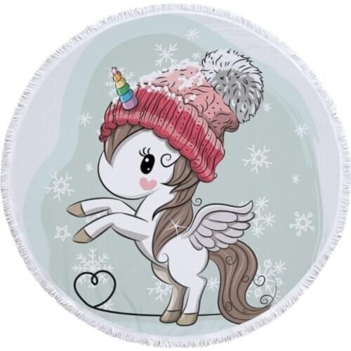 Rainbow Unicorn Round Beach Towel Large 150cm Yoga Blanket Wall Tapestry Portable Outdoor