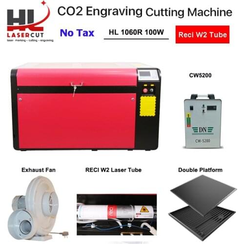 No Tax Ship from EU RECI 100W CO2 Laser Cutting Engraving Machine 1000*600MM CO2 Laser Cutter CW5000 Chuck Rotatory