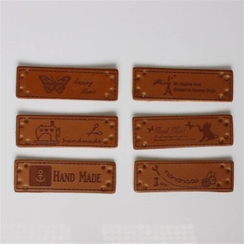New 6 Styles PU Leather Tags 100 Pcs/Set Handmade Patchwork DIY Sewing label cloth Garment Labels For Sewing Accessories