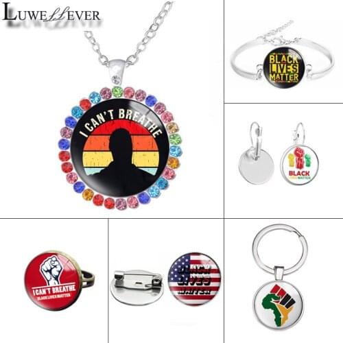 New 6152 I Can't Breathe Glass Necklace Bracelet 25mm Double Sided Round Glass Cabochon Jewelry For Unisex Charm Pendant