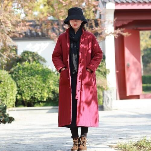New long coat women vintage parkas mujer 2018 winterjas dames top quality cotton padded x-long winter robe outwear with pocket