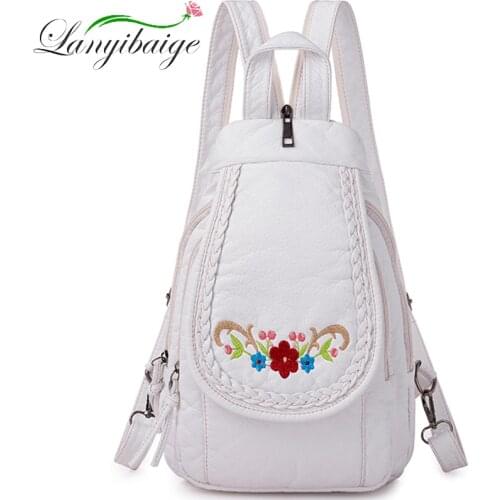 New Fashion Embroidery Women Backpack Rose And Sunflower Pattern Leather Ladies Backpack Lightweight And Soft Backpack For Women