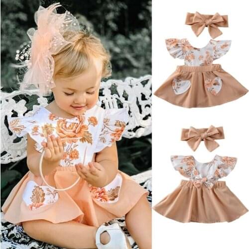 Newborn Infant Baby Girl Clothes Fry Sleeve Flower Ruffle Romper Jumpsuit Dress+Headbnad 2PCS Outfit Set
