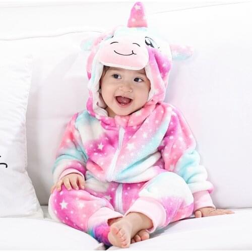 Newborn Baby Autumn Winter Clothes Infant Unicorn Costume for Girls Jumpsuit for Boys Soft Flannel Bebe Romper Baby Clothes 0-4Y