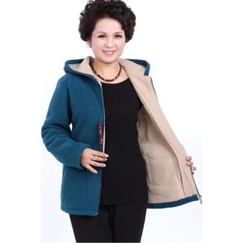 Middle-aged Lady Hooded Coat 2019 Autumn Winter Plus size 5XL Polar fleece Slim Women Jacket Warm Cotton Short Casual Tops A647