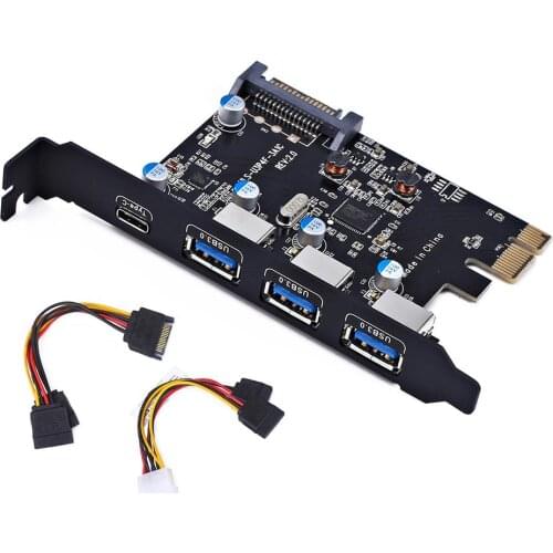 PCIE To Usb3.0 1 Type C and 3 Type-A Port USB 3.0 4 Ports Card with 15 Pin SATA Power Cables for Computer Adapter Expansion Card