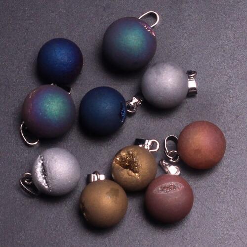 Wholesale Druzy 50pcs/lot Round Natural Good Luck Open Smile Agates Geode Stone Charms Pendants for Jewelry Making Free Shipping
