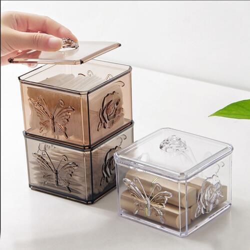 Transparent Makeup Organizer Cosmetic Storage Box Cotton Swab Cotton Pad Storage Carved Lipstick Plastic Box Desktop Finishing