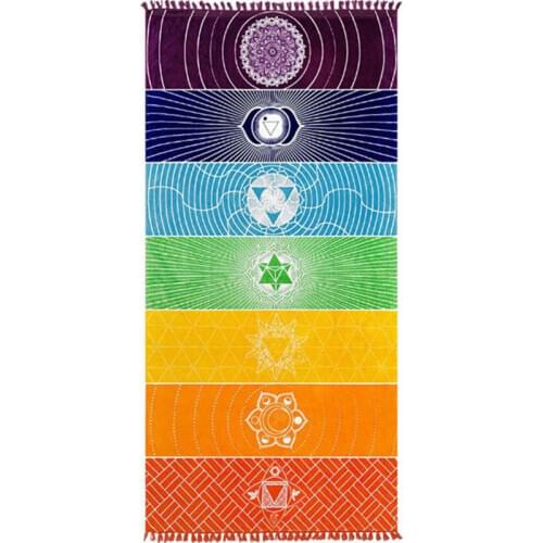 Rainbow Boho Beach Mat Mandala Blanket Striped Wall Hanging Tapestry Scarf Yoga Mat Home Textile 150x70cm LBShipping