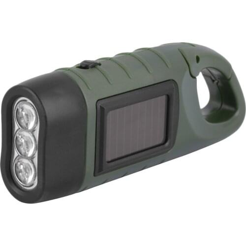 Hand Held Crank Dynamo Solar Power Rechargeable LED Flashlight 3-LED