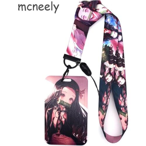 Japan Cartoon ID Credit Bank Card Holder Student Bus Card Case Lanyard Visit Door Identity Badge Card Cover Wristband Detachable