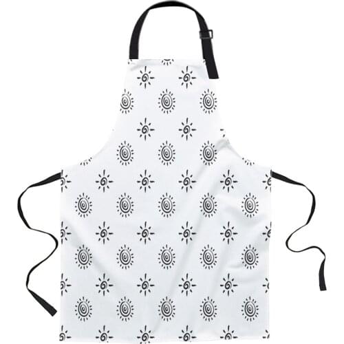 Sun Pattern White Apron Woman Adult Bibs Home Cooking Baking Coffee Shop Cleaning Canvas Aprons Kitchen Accessory