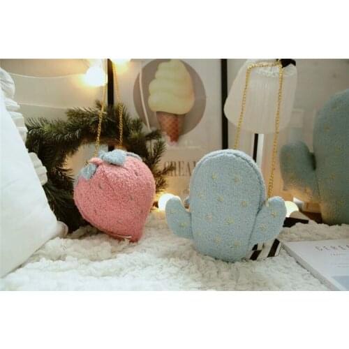 Cute Plush Cactus Strawberry Crossbody Chain Bag for Young Girls Fashion Female Clutch Bag Shoulder Bag Purses and Handbags 2021