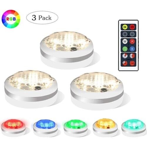 Under Cabinet Lights, 3Pcs LED Closet Lights Night Lights Battery Powered Cabinet Lighting Puck Light Timer Dimmable with Remote
