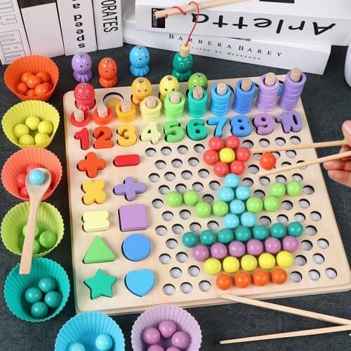 Baby Wooden Education Clip Beads Toys Color Classification Cognitive Game Baby Fine Motor Training Montessori Mathematics Toys