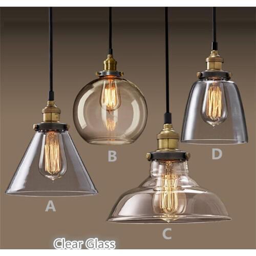 CLEAR/SMOKY 4PCS/LOT)Vintage pendant lights E27 Glass pendant lamp 110/220V hang lamp adjustable bar pendant light Home decor