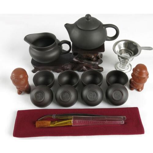 Total 17 pcs Kung Fu Tea Set 150ml Teapot + Filter + 8 Cups Genuine Ceramic Drinkware Yixing Tea Pot Purple Clay Dehua Teaset