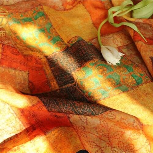 High Quality Natural 100% Pure Ramie Cloth Printed Fabric For Dresses Robe Summer Thin DIY Handmade Sewing