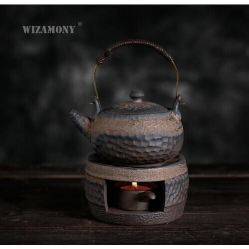 WIZAMONY Rough ceramic warm tea stove Japanese handmade retro warm tea maker teapot ceramic kung fu tea set