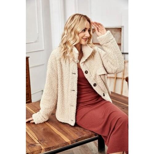 Womens Double-sided Fleece Lamb Hair Short Stand-up Collar Western Loose Single-breasted All-match Jacket Autumn Winter New