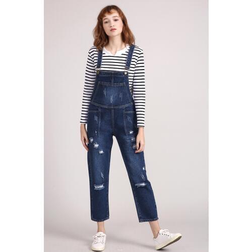Women Jeans Denim Overalls Big Size 5XL blue Cowboy Harem pants Jumpsuits Ripped holes Distressed Bib Rompers American Jeans