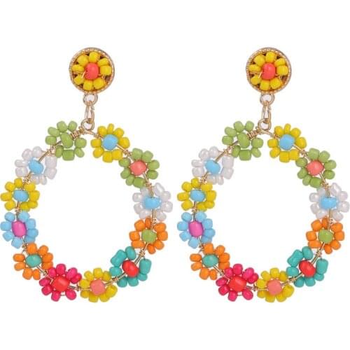 Bohemia Cut Candy Colour Beads Flower Earring Handmade Round Eeometry Earrings For Women Party Beach Fashion Jewelry Bijoux Gift