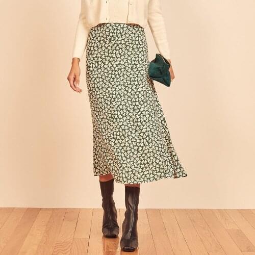 Skirts Womens 2021 Elegant Vintage Floral Print Midi Skirt Summer Beach Skirt Women Clothing High Waist A Line Chiffon Skirt