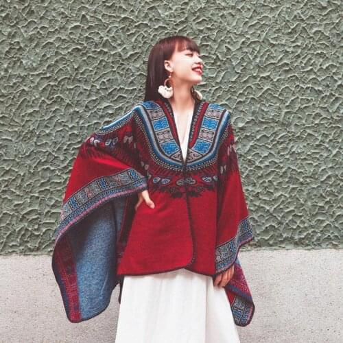 Womens Autumn And Winter Travel Thick Imitation Cashmere Scarf Cloak Coat Dual-Purpose Small Blanket