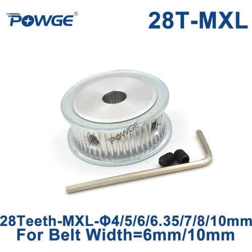 POWGE Trapezoid 28 Teeth MXL Timing pulley Bore 4/5/6/6.35/7/8/10mm for width 6/10mm MXL Synchronous Belt Gear wheel 28teeth 28T