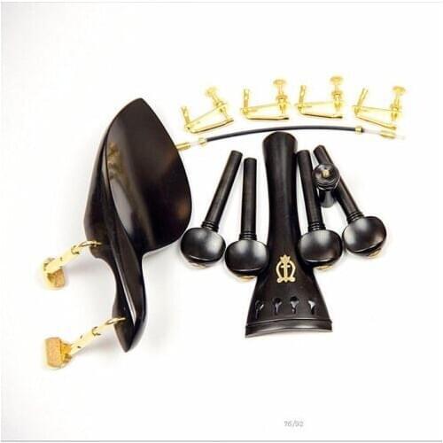 1 Set Brand New Ebony Wood 4/4 Violin Parts Chin Rest Golden Clamps Tialpiece Tuners Pegs Endpin Tailgut