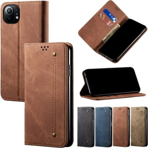 PU Leather Wallet Flip Case for Xiaomi Mi 11 Ultra 10T Pro Note 10 Lite Card Holder Denim Pattern Cover Full Protection Coque