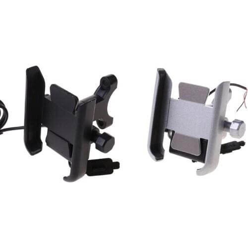 12V Metal Motorcycle Smart Phone Mount with USB Charger for 4-6.5inch Cellphone D08A