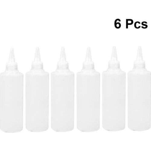 6pcs 250ml Tip Applicator Bottle Plastic Squeeze Bottle Clear Liquid Dispenser Pointed Mouth Bottle Plastic Water Bottle (White)
