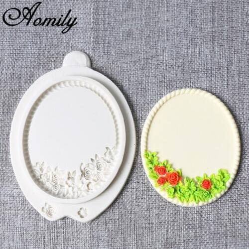 Aomily DIY Vintage Flowers Mirror Photo Frame Silicone Mold Nonstick Cookies Chocolate Mould Kitchen Baking Decorating Tools