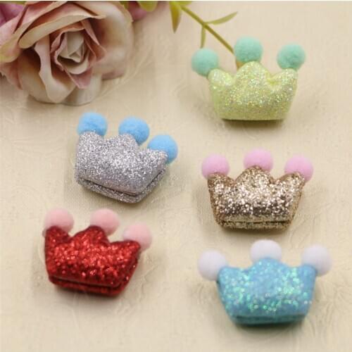 Free Shipping 20*30MM 3D Bling Glitter Round Fur Balls Decorated Cute Royal Crown Shape Button Sticker Girl Hair Clips Decor