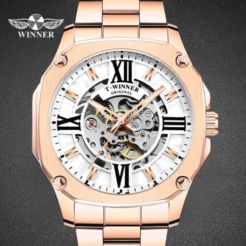 Mechanical Hand Wind Winner Mens Watch Top Luxury Man Clocks Luminous Mens Steel Band Watches