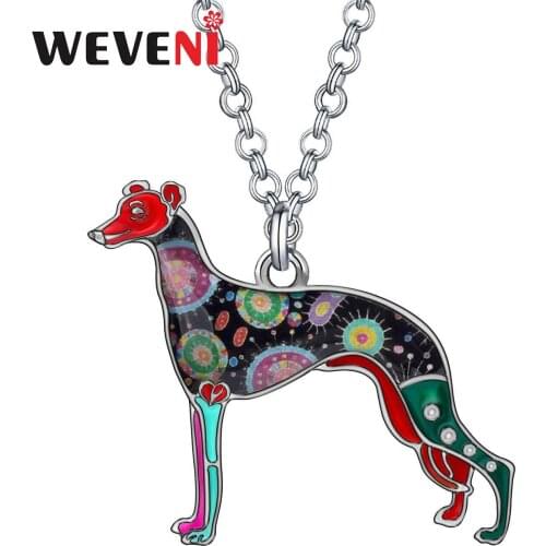 WEVENI Floral Rhinestone Crystal Enamel Alloy Sweet Whippet Dogs Necklace Pets Pendant Fashion Party Jewelry For Women Girl Gift